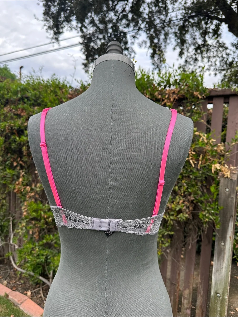 Victoria's Secret Hot Pink Lace Underwire Bra with Gray Trim